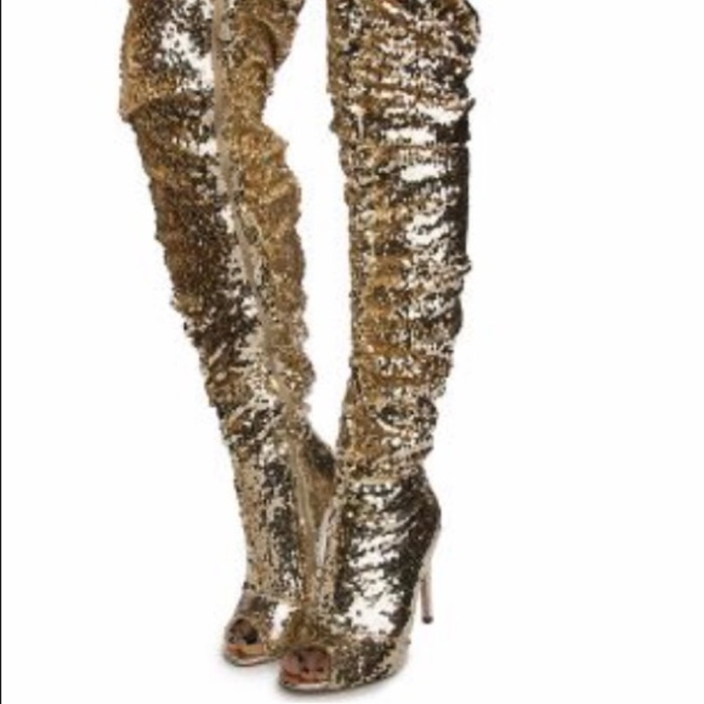 Gold sequined thigh high boots! - Picture 2 of 3